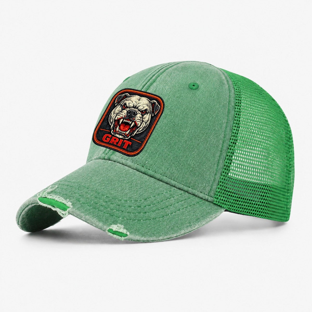 Bulldog Grit Badge Washed Trucker Hat – Ink Green