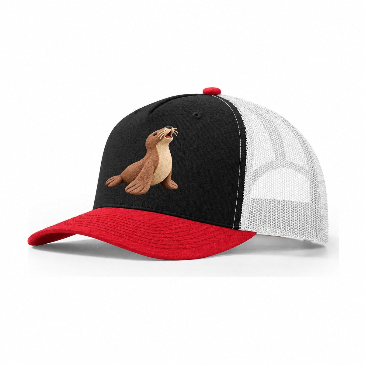 Sea Lion Bell Trucker Hat – Black Red White