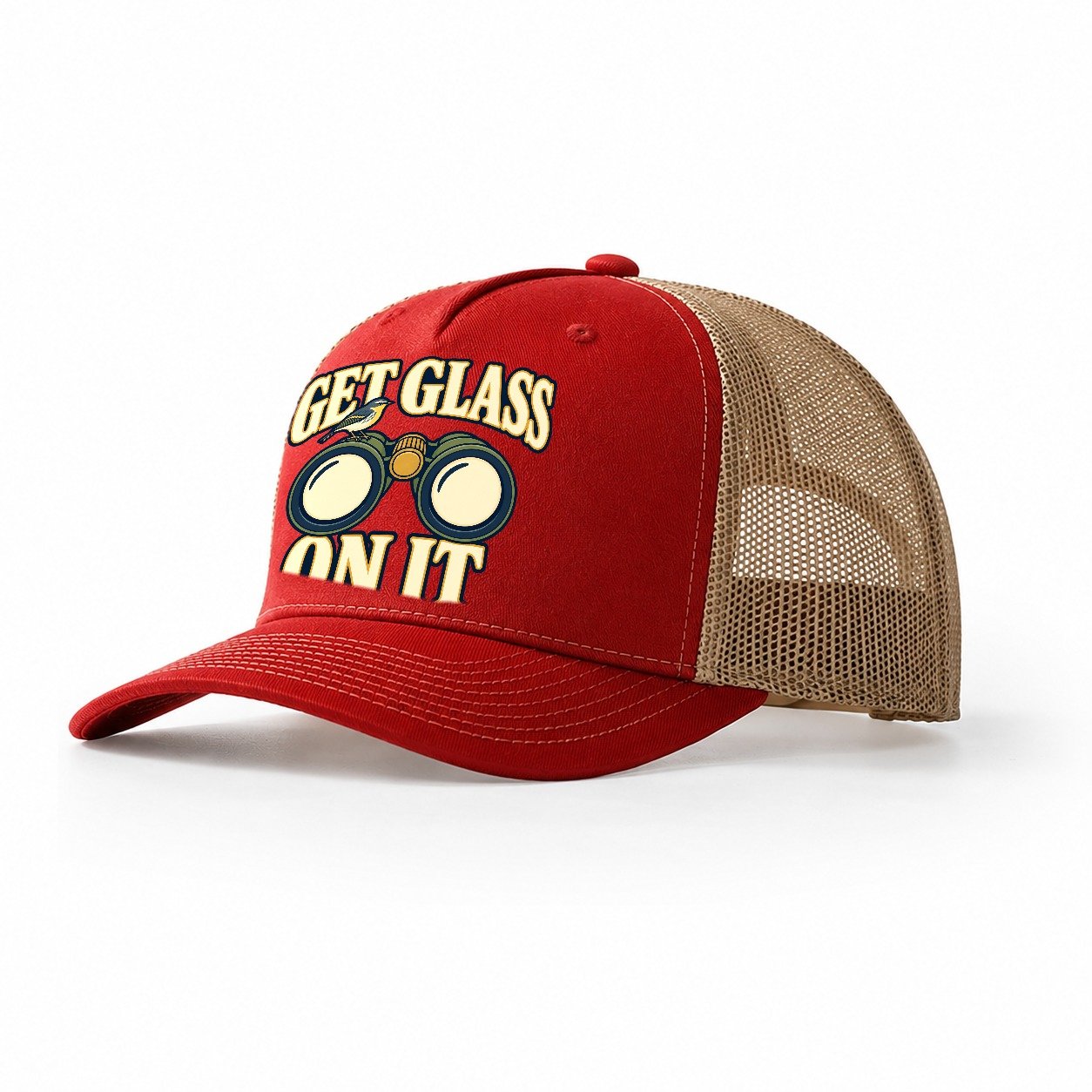 Get Glass On It Birdwatching Trucker Hat – Red Khaki