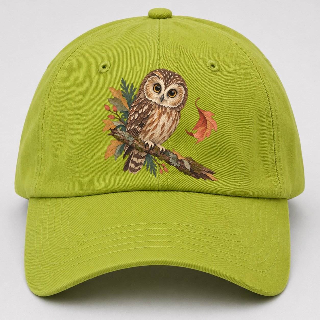 Owl Falling Leaf Gentle Wild Baseball Cap – Fluorescent Green