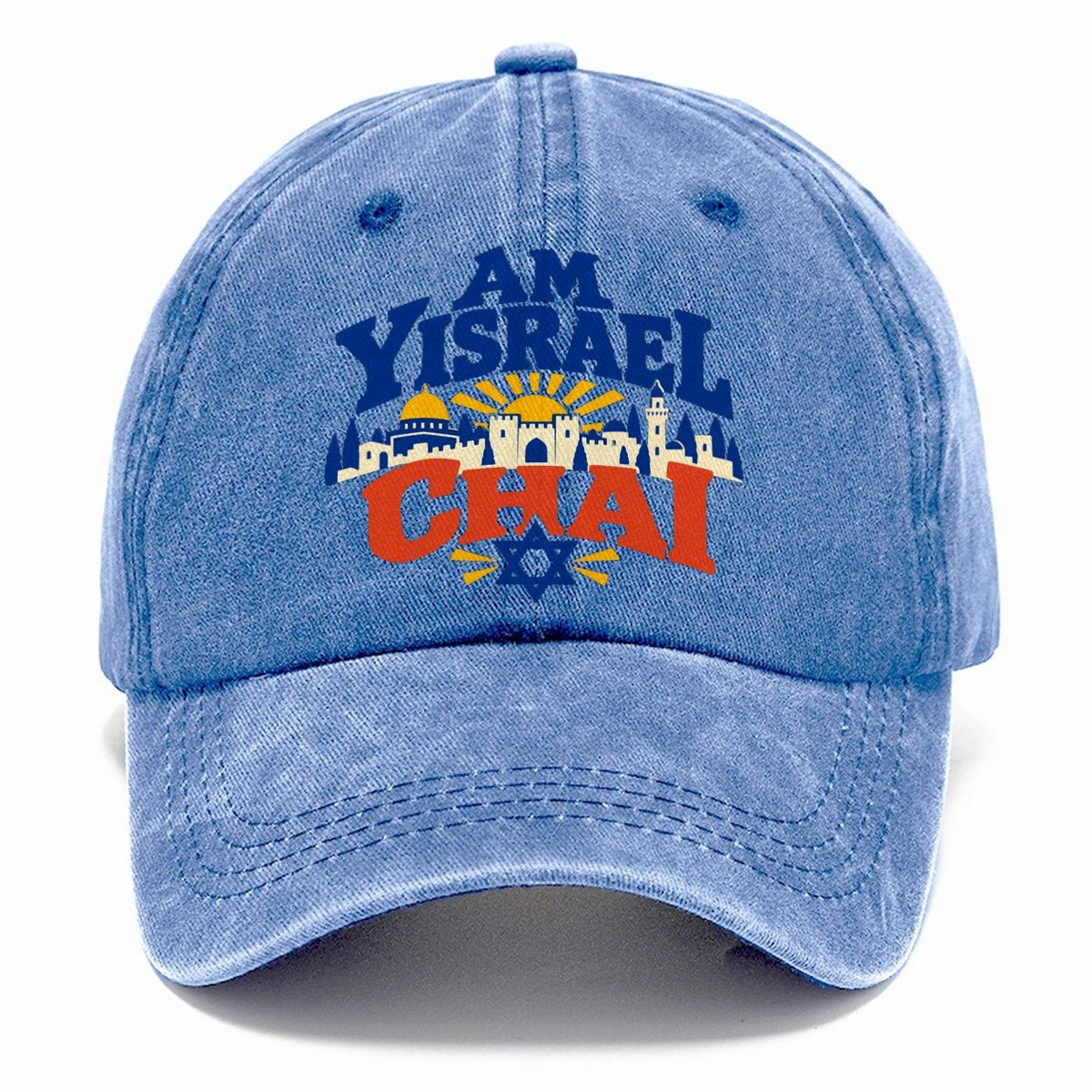 Am Yisrael Chai Lettering Jerusalem Classic Cap – Summer Sky