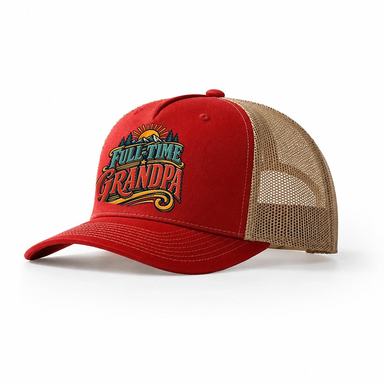 Full Time Grandpa Retired Living Trucker Hat – Red Khaki