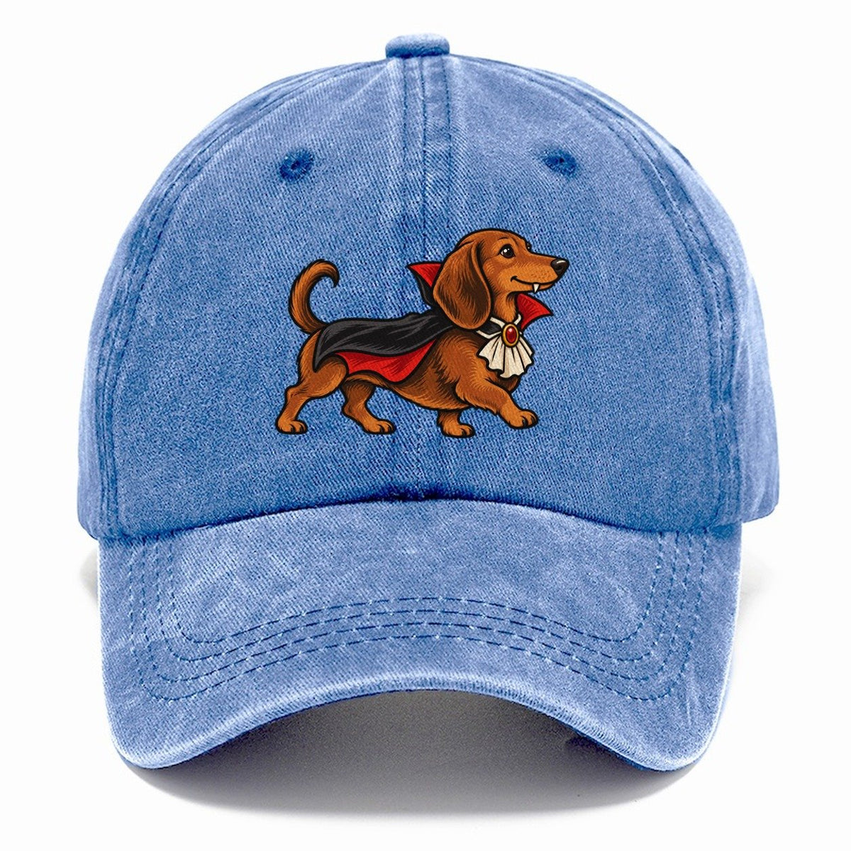 One Dachshund In Halloween Costume Vampire With A Small Cape And Pointed Collar Halloween Dog Parade Classic Cap – Summer Sky