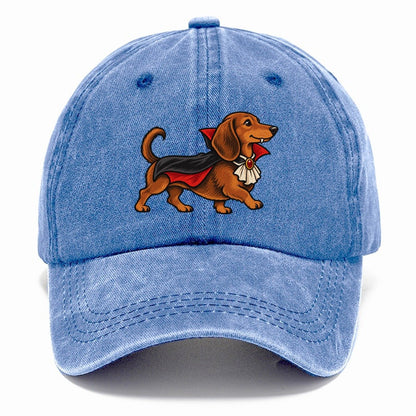 One Dachshund In Halloween Costume Vampire With A Small Cape And Pointed Collar Halloween Dog Parade Classic Cap – Summer Sky