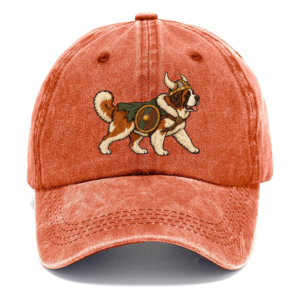 One Saint Bernard In Halloween Costume Viking Costume With A Horned Helmet And Small Shield Halloween Dog Parade Classic Cap – Terracotta Clay