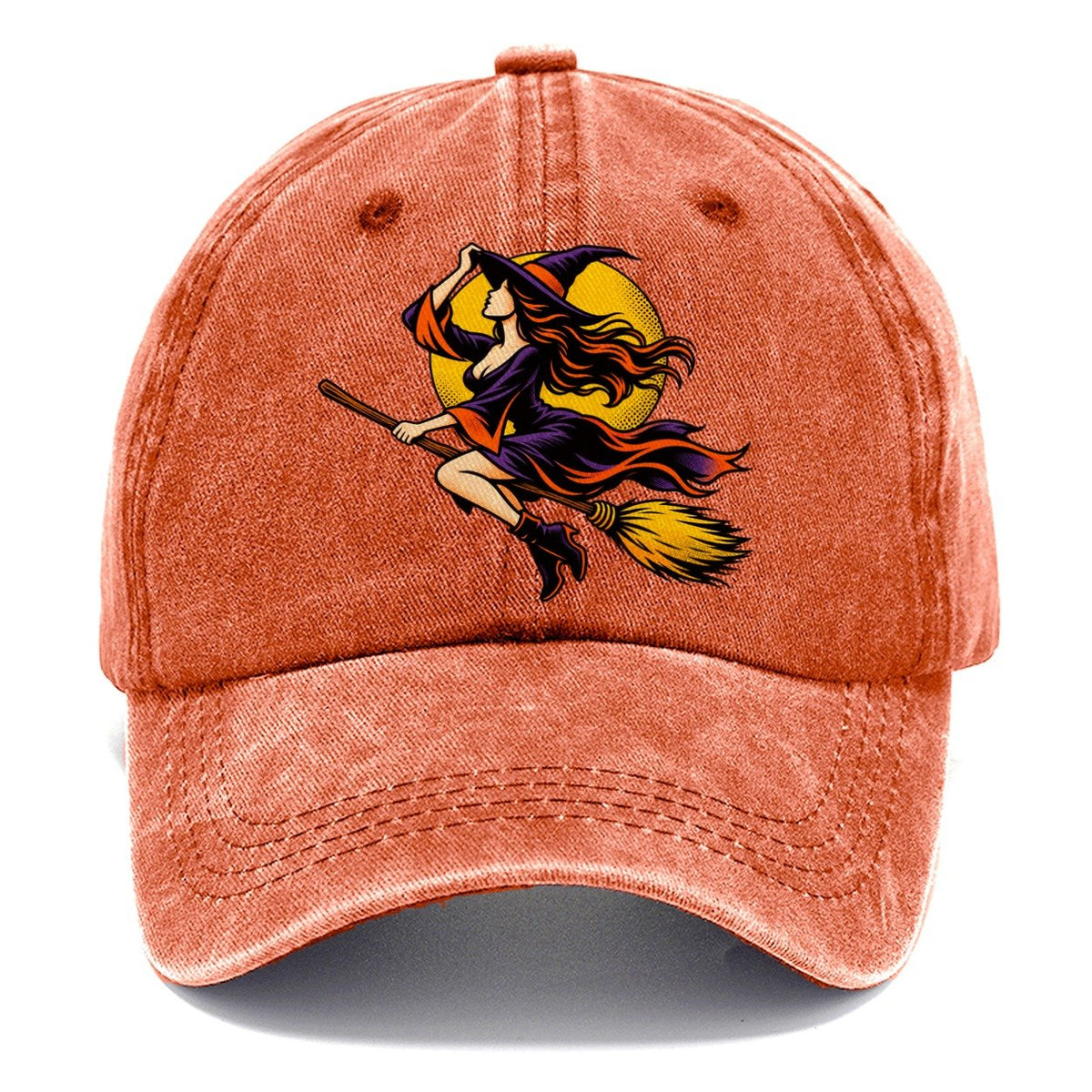 Pop Art Witch on Broom Classic Cap – Terracotta Clay