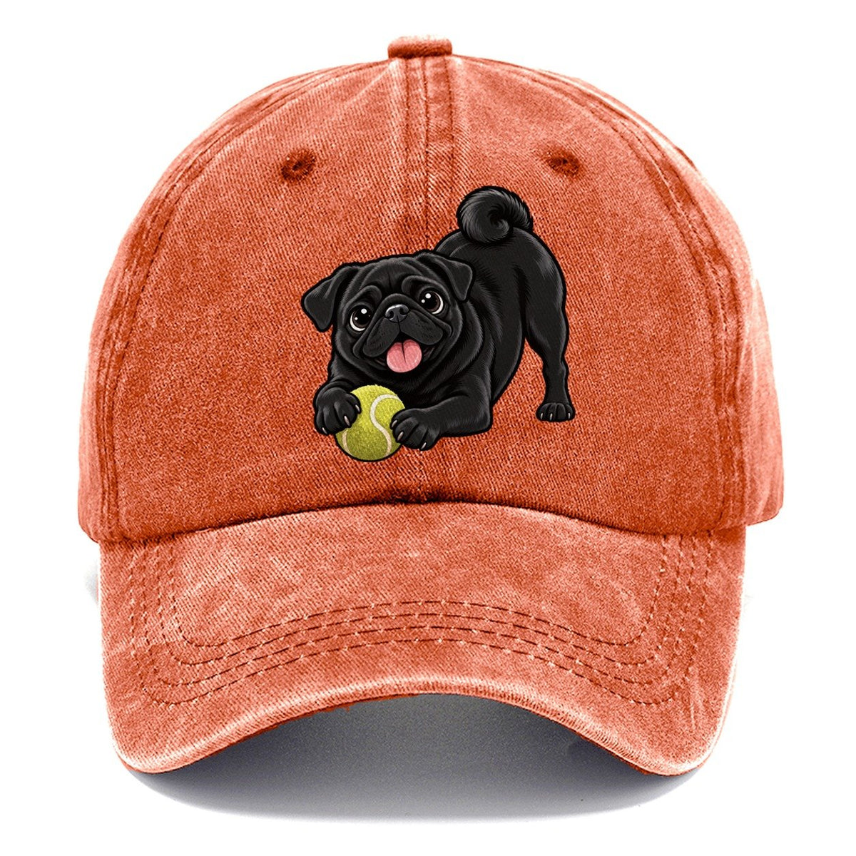 Black Pug with Tennis Ball Classic Cap – Terracotta Clay