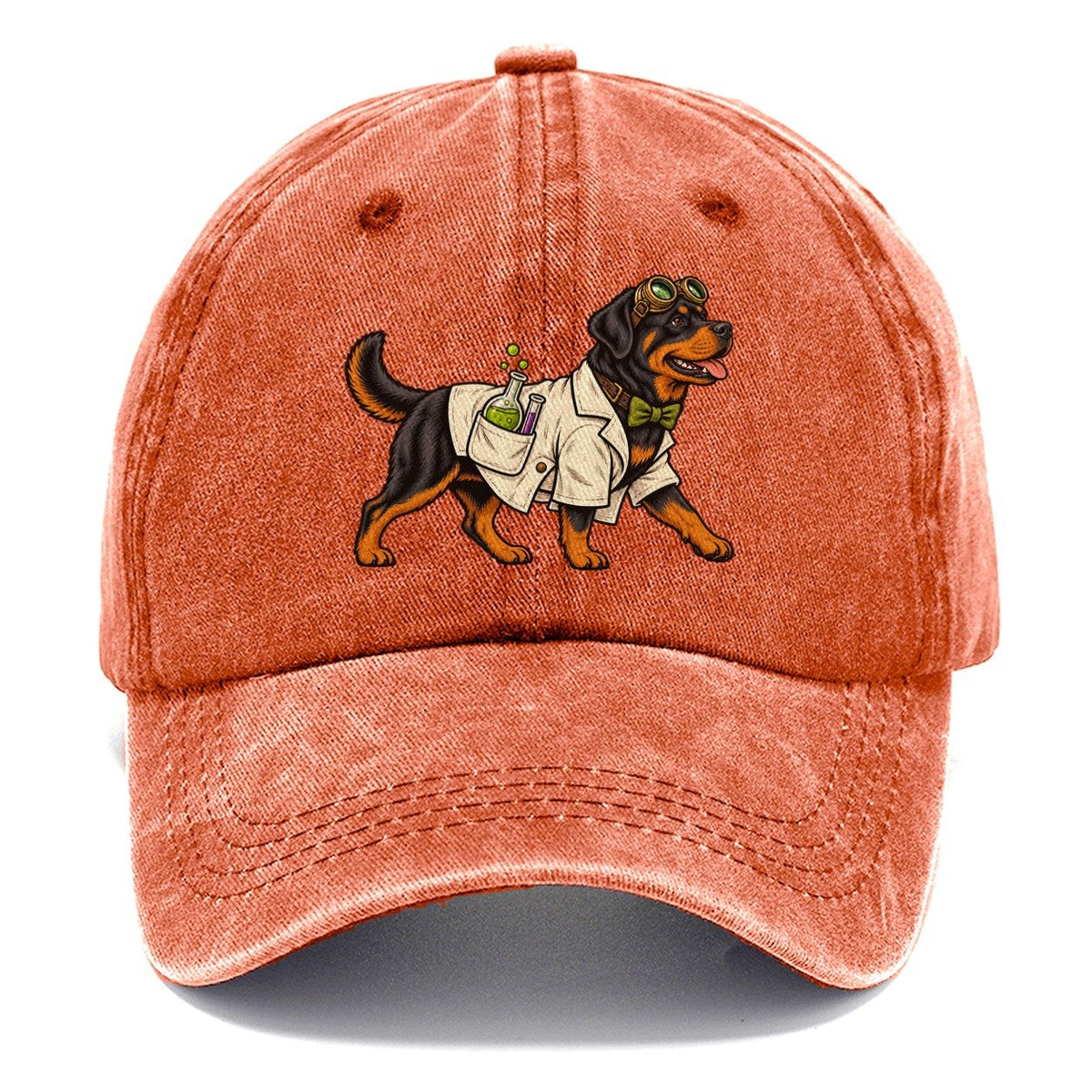 One Rottweiler In Halloween Costume Mad Scientist Costume With A Tiny Lab Coat And Goggles Halloween Dog Parade Classic Cap – Terracotta Clay