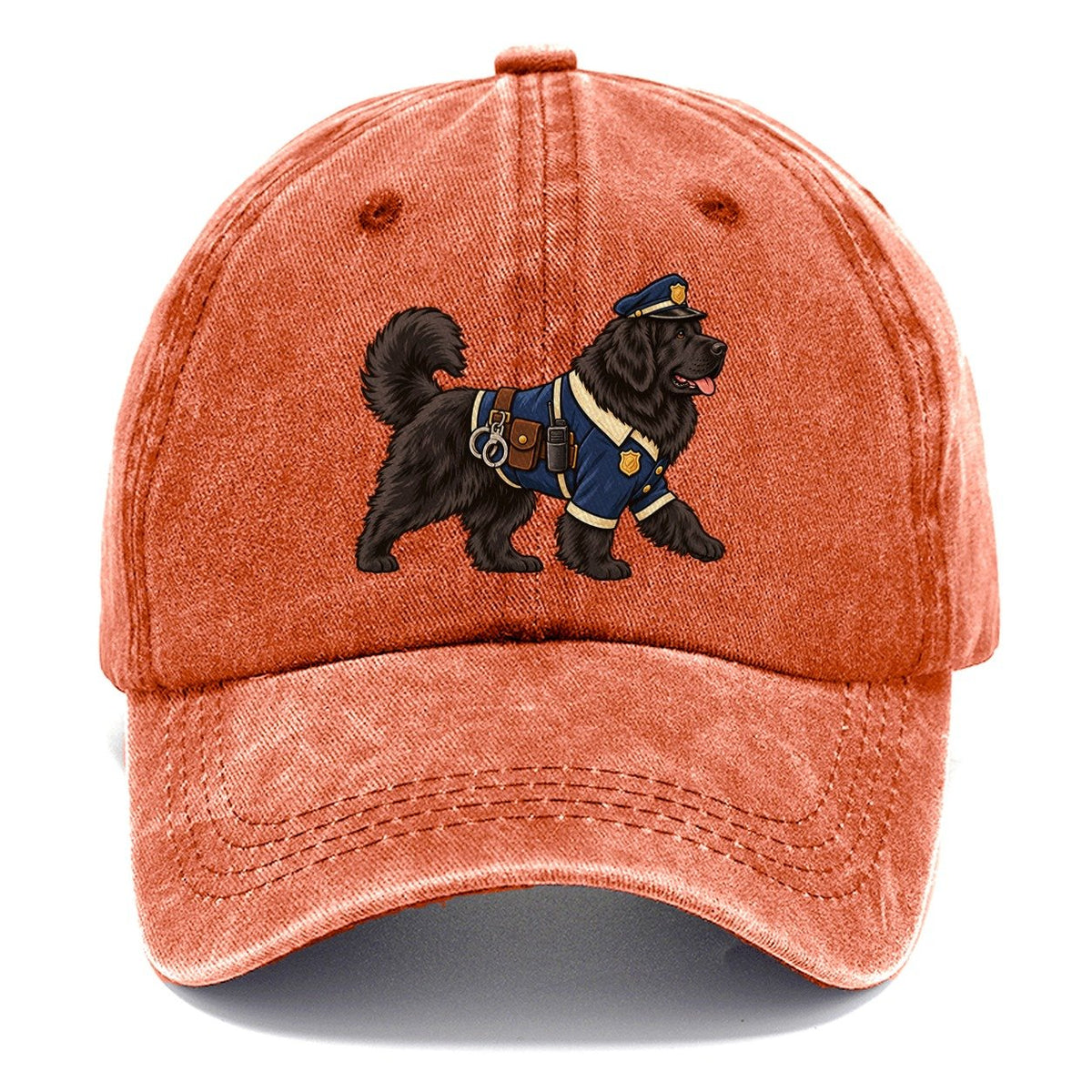 One Newfoundland In Halloween Costume Police Officer Costume With A Tiny Cap And Badge Halloween Dog Parade Classic Cap – Terracotta Clay