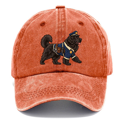 One Newfoundland In Halloween Costume Police Officer Costume With A Tiny Cap And Badge Halloween Dog Parade Classic Cap – Terracotta Clay