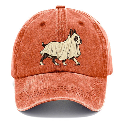 One Boston Terrier In Halloween Costume Ghost Draped In A Simple Sheet With Cut Eye Holes Halloween Dog Parade Classic Cap – Terracotta Clay