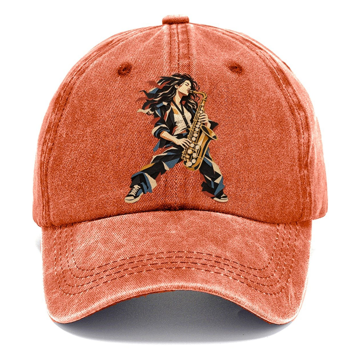 Saxophone Woman Paper Collage Classic Cap – Terracotta Clay