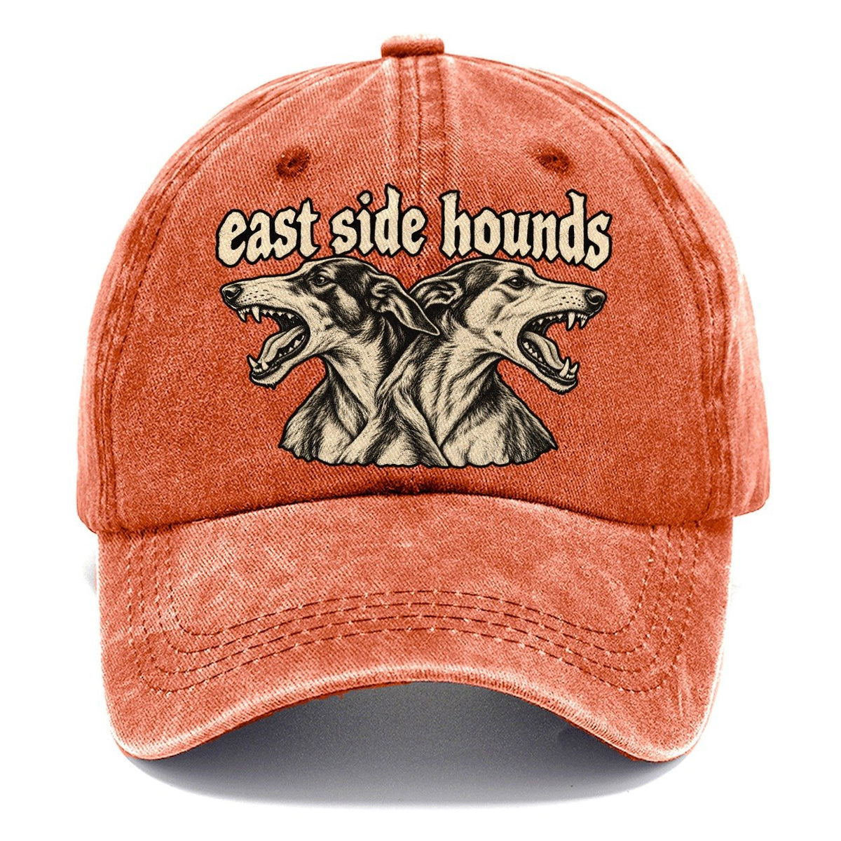 Two Lean Hound Heads Back To Back Facing Opposite Directions Bark For Me Classic Cap – Terracotta Clay