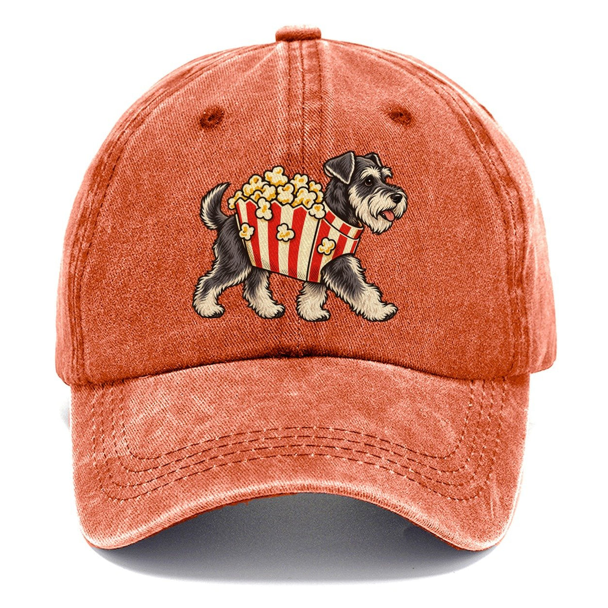 One Schnauzer In Halloween Costume Popcorn Box Costume With Kernel Puffs Halloween Dog Parade Classic Cap – Terracotta Clay
