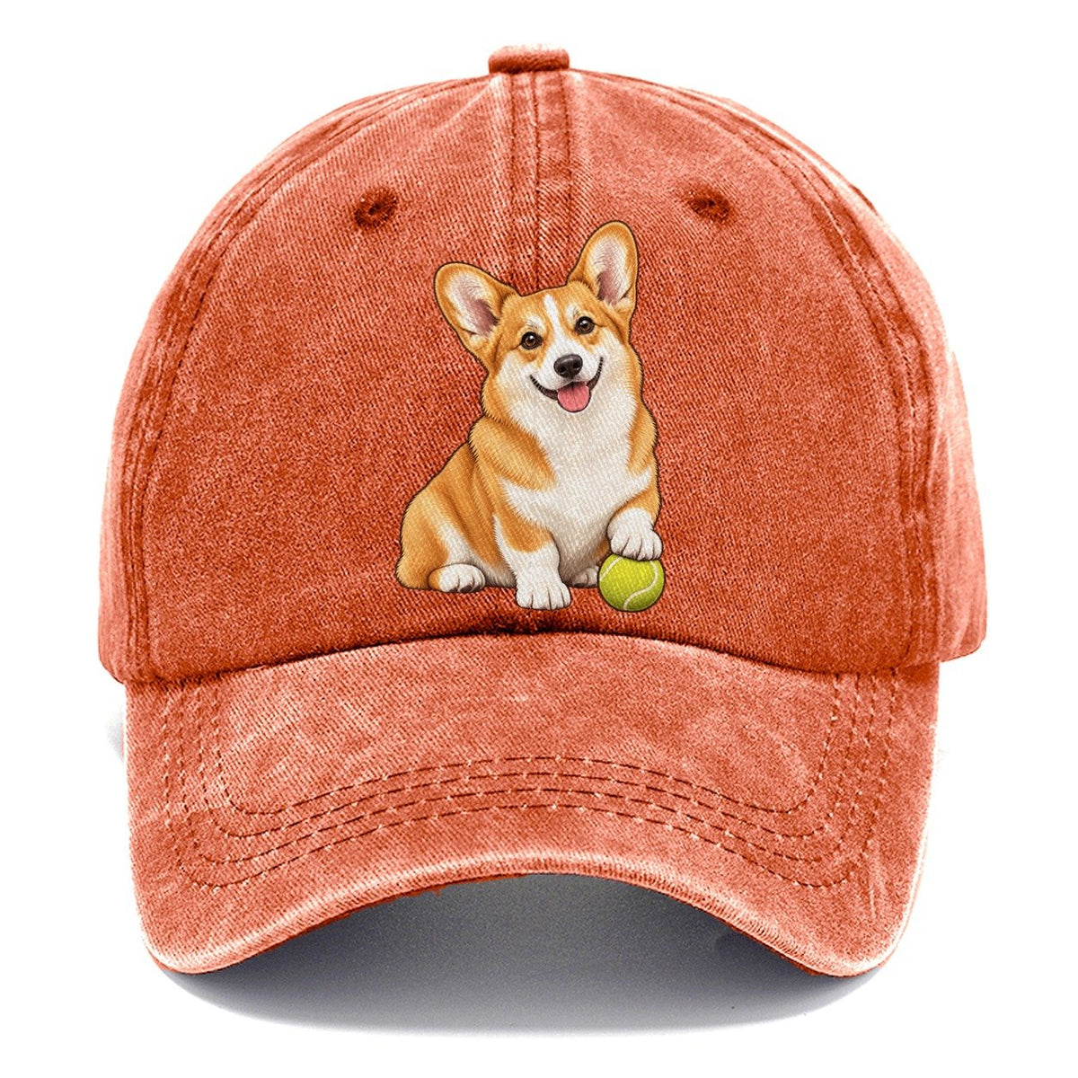 Happy Corgi with Tennis Ball Classic Cap – Terracotta Clay