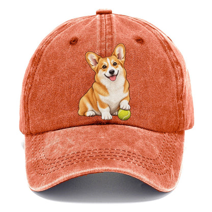 Happy Corgi with Tennis Ball Classic Cap – Terracotta Clay