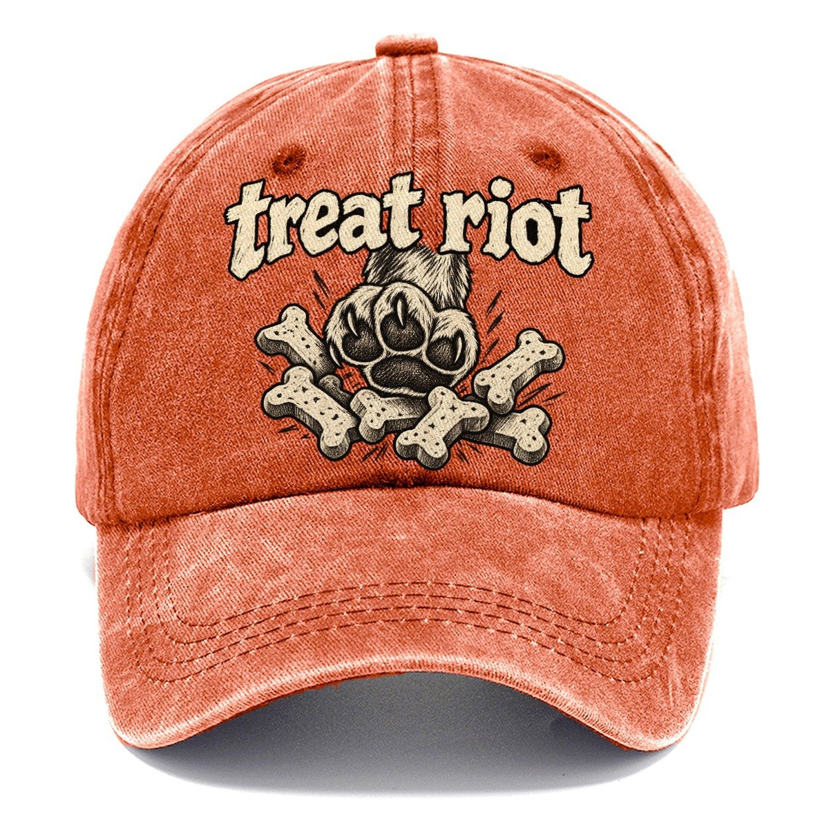 One Raised Dog Paw Above A Tumbling Scatter Of Bone Shaped Biscuits Bark For Me Classic Cap – Terracotta Clay