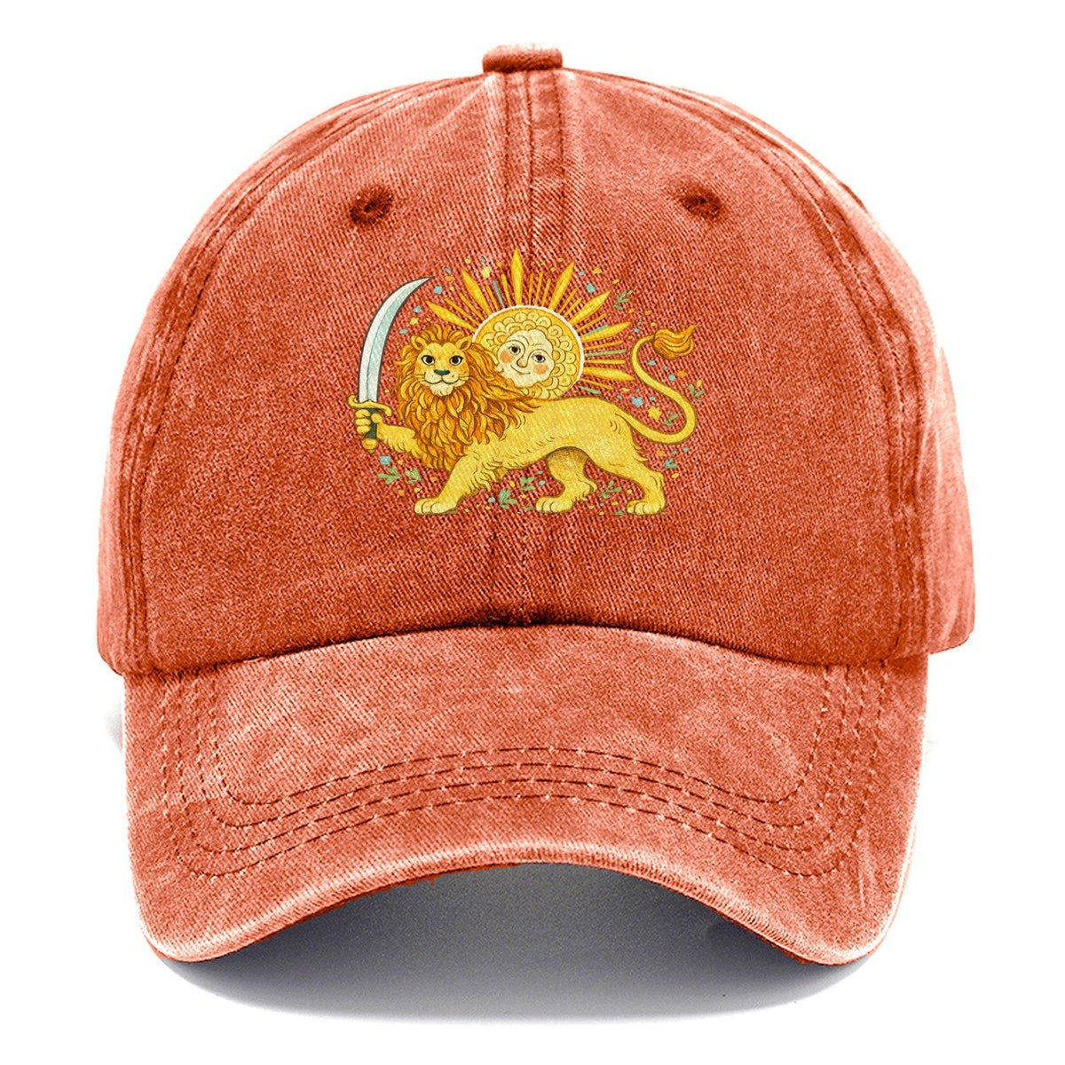 Sword-Wielding Lion Sun Emblem Classic Cap – Terracotta Clay