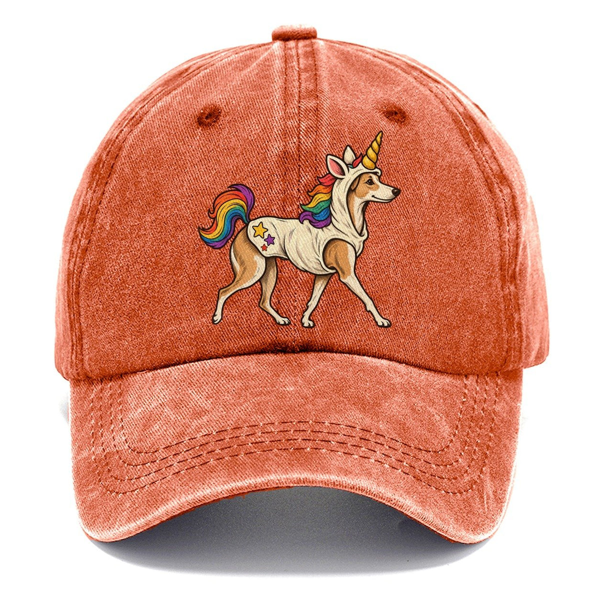 One Whippet In Halloween Costume Unicorn Costume With A Soft Horn And Rainbow Mane Halloween Dog Parade Classic Cap – Terracotta Clay