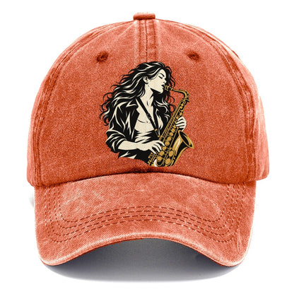 Woman Playing Saxophone Classic Cap – Terracotta Clay