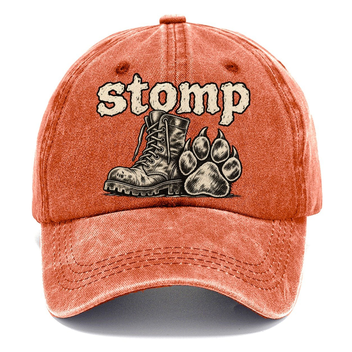 A Battered Lace Up Boot Beside One Large Dog Paw Print Bark For Me Classic Cap – Terracotta Clay