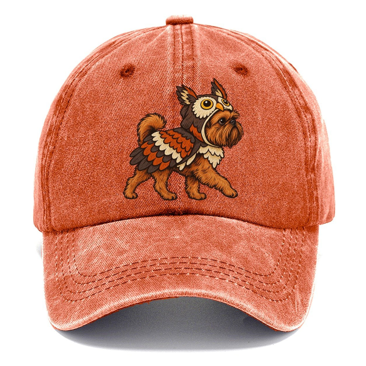 One Brussels Griffon In Halloween Costume Owl Costume With Round Eye Patches And Feathered Wings Halloween Dog Parade Classic Cap – Terracotta Clay