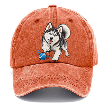 Blue-Eyed Husky Chasing Ball Classic Cap – Terracotta Clay
