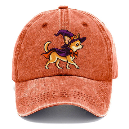 One Chihuahua In Halloween Costume Witch With A Pointed Hat And Tiny Cape Halloween Dog Parade Classic Cap – Terracotta Clay