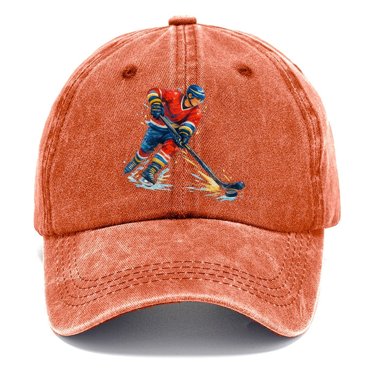 Ice Hockey Player Shooting Puck Classic Cap – Terracotta Clay