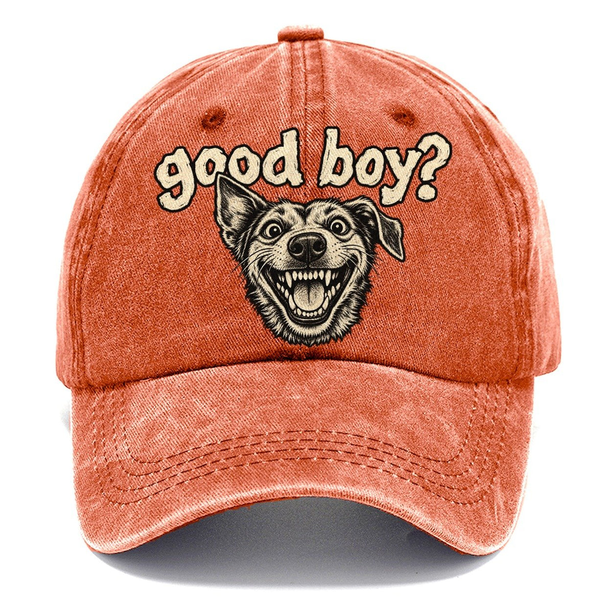 A Wide Eyed Feral Mongrel Head Grinning Straight At The Viewer Bark For Me Classic Cap – Terracotta Clay