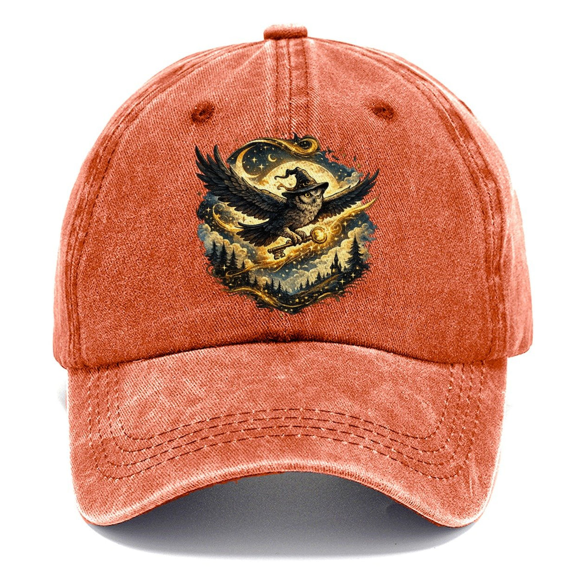 Wizard Owl with Magic Key Under Full Moon Classic Cap – Terracotta Clay
