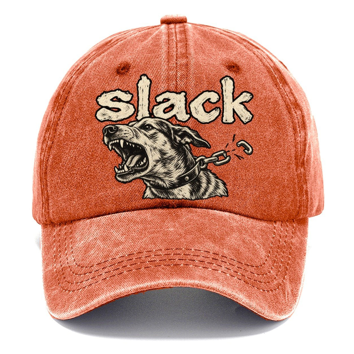 A Dog Head Straining Forward Against A Chain That Has Just Snapped Bark For Me Classic Cap – Terracotta Clay
