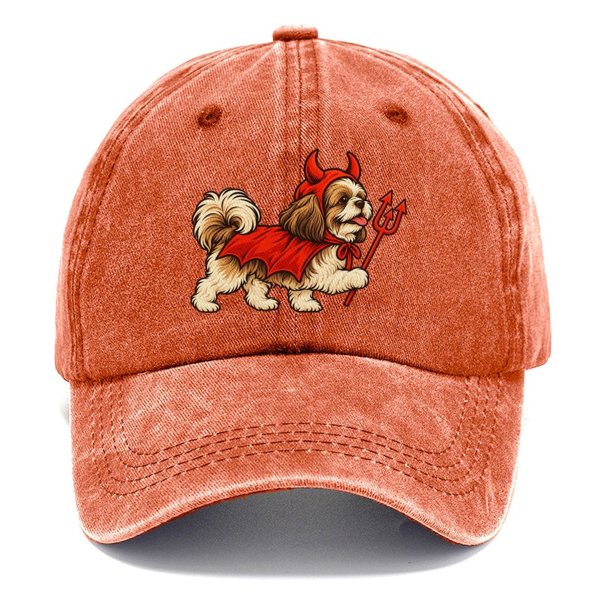 One Shih Tzu In Halloween Costume Little Devil With Horns And A Pitchfork Prop Halloween Dog Parade Classic Cap – Terracotta Clay