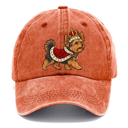 One Yorkshire Terrier In Halloween Costume Little King Costume With A Felt Crown And Short Red Velvet Robe Halloween Dog Parade Classic Cap – Terracotta Clay