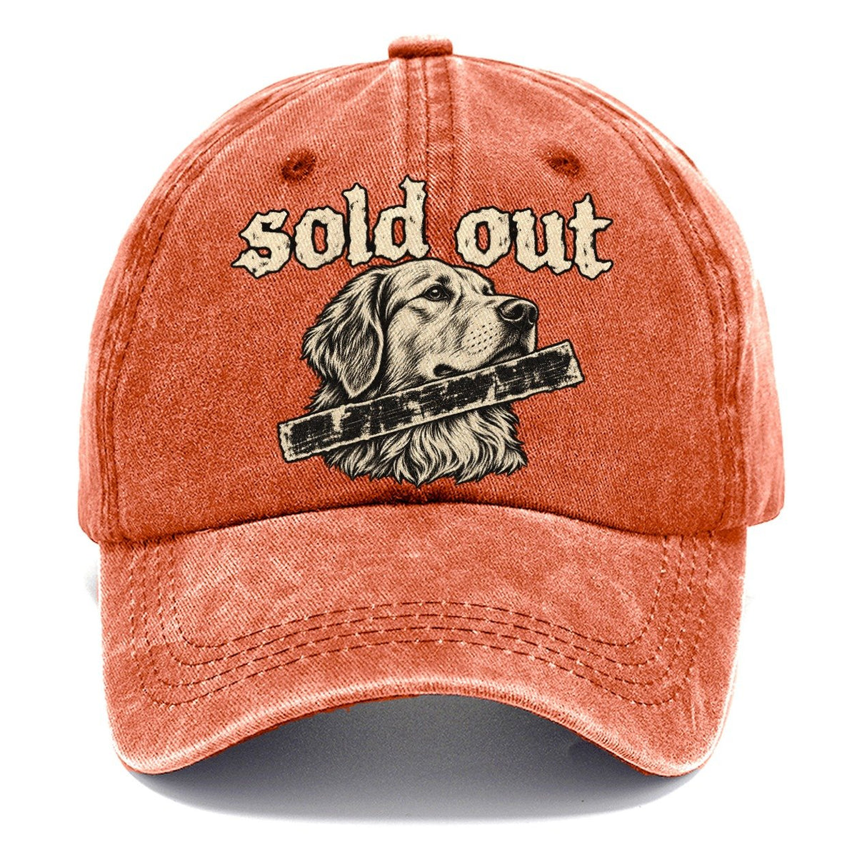A Calm Dog Head In Three Quarter View Crossed By A Thick Stamped Bar Bark For Me Classic Cap – Terracotta Clay