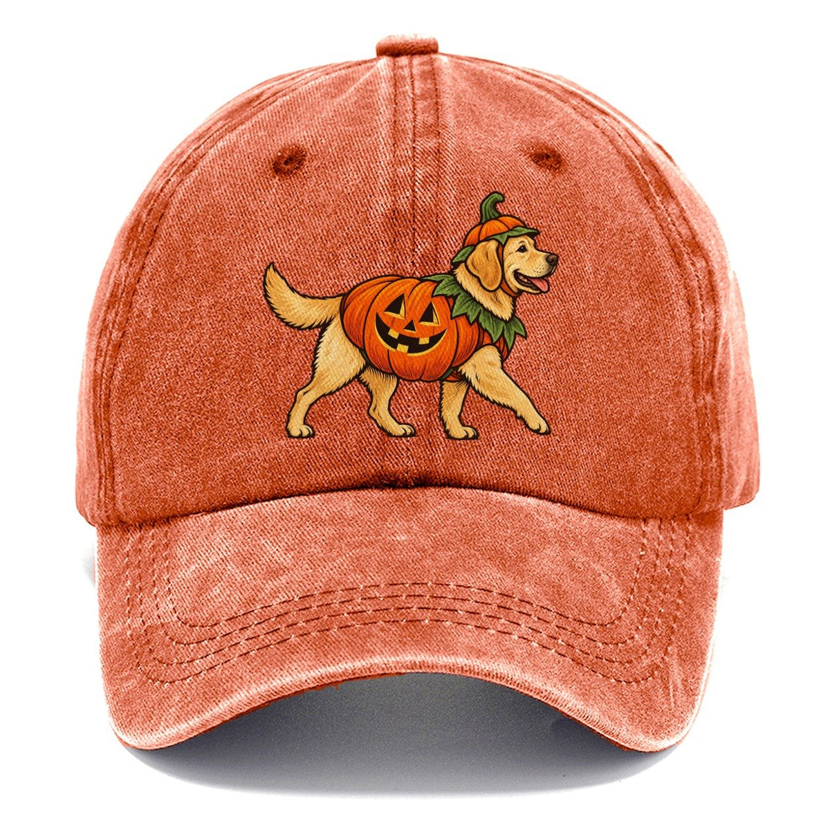 One Labrador Retriever In Halloween Costume Jack O Lantern Pumpkin Costume With Carved Smile Halloween Dog Parade Classic Cap – Terracotta Clay