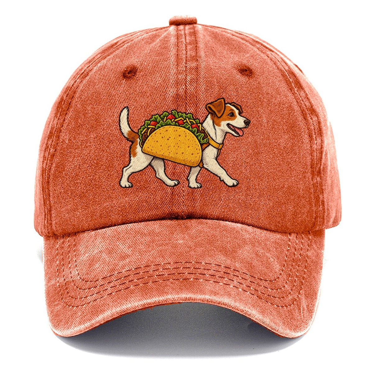 One Jack Russell Terrier In Halloween Costume Taco Costume With Lettuce And Tomato Felt Bits Halloween Dog Parade Classic Cap – Terracotta Clay