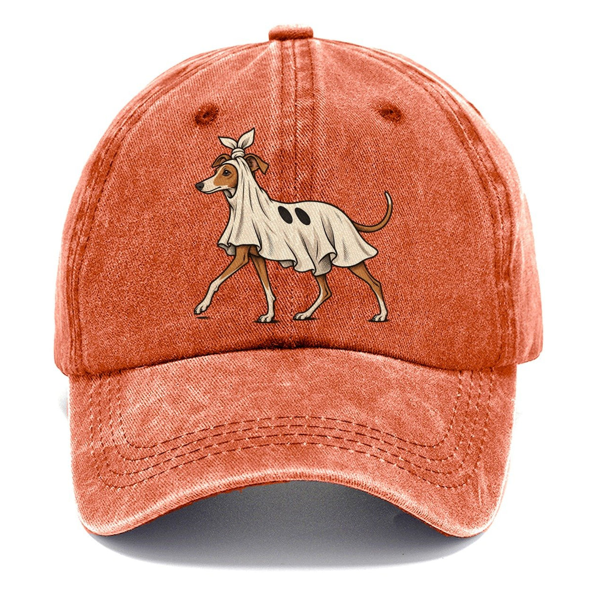 One Italian Greyhound In Halloween Costume Ghost Costume With A Jaunty Knot Tied On Top Halloween Dog Parade Classic Cap – Terracotta Clay