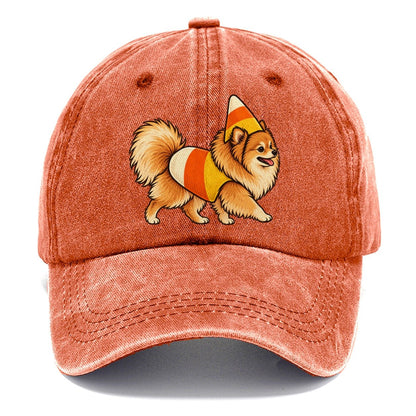 One Pomeranian In Halloween Costume Candy Corn Costume Tri Color Pointed Cone Halloween Dog Parade Classic Cap – Terracotta Clay