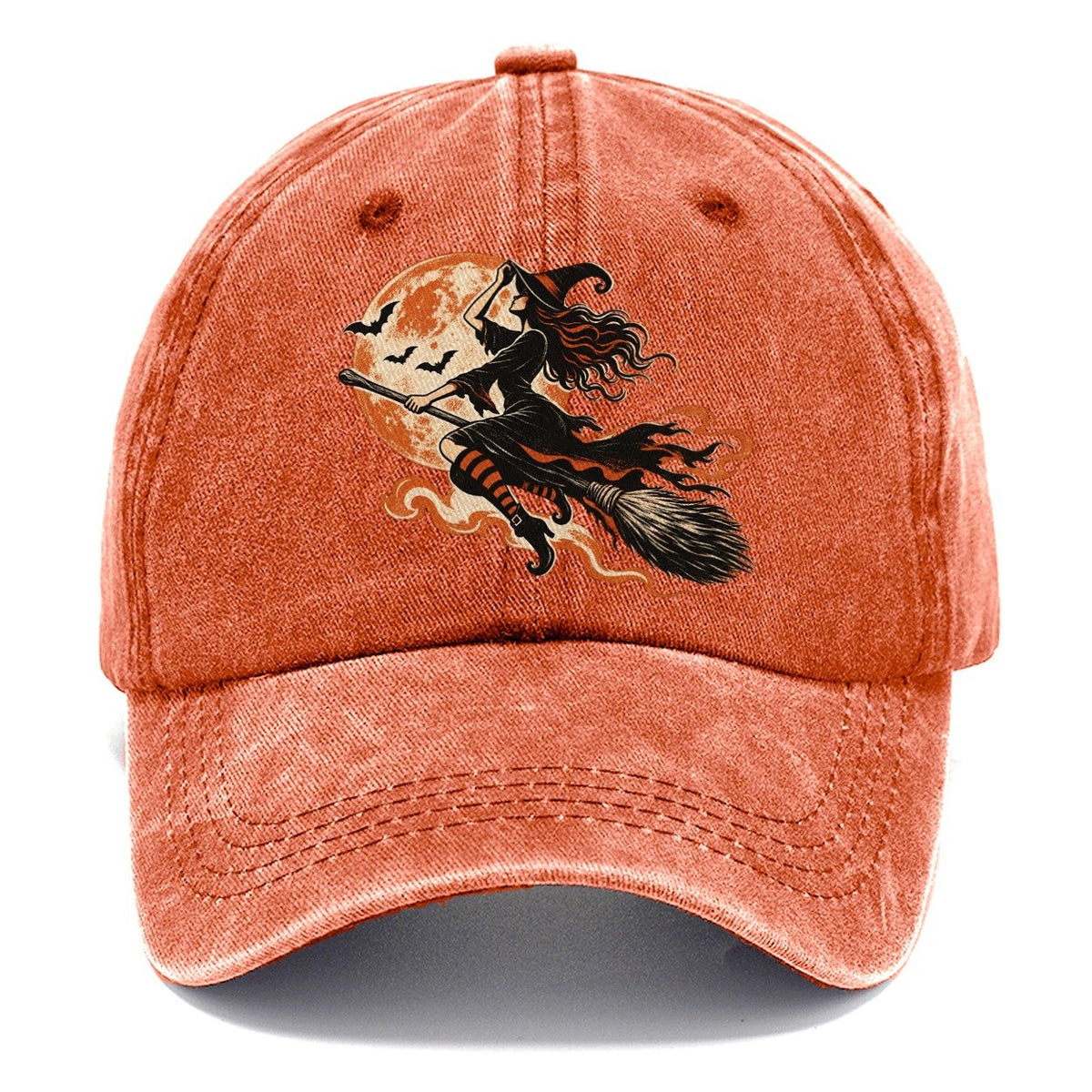 Witch on Broomstick with Full Moon Classic Cap – Terracotta Clay