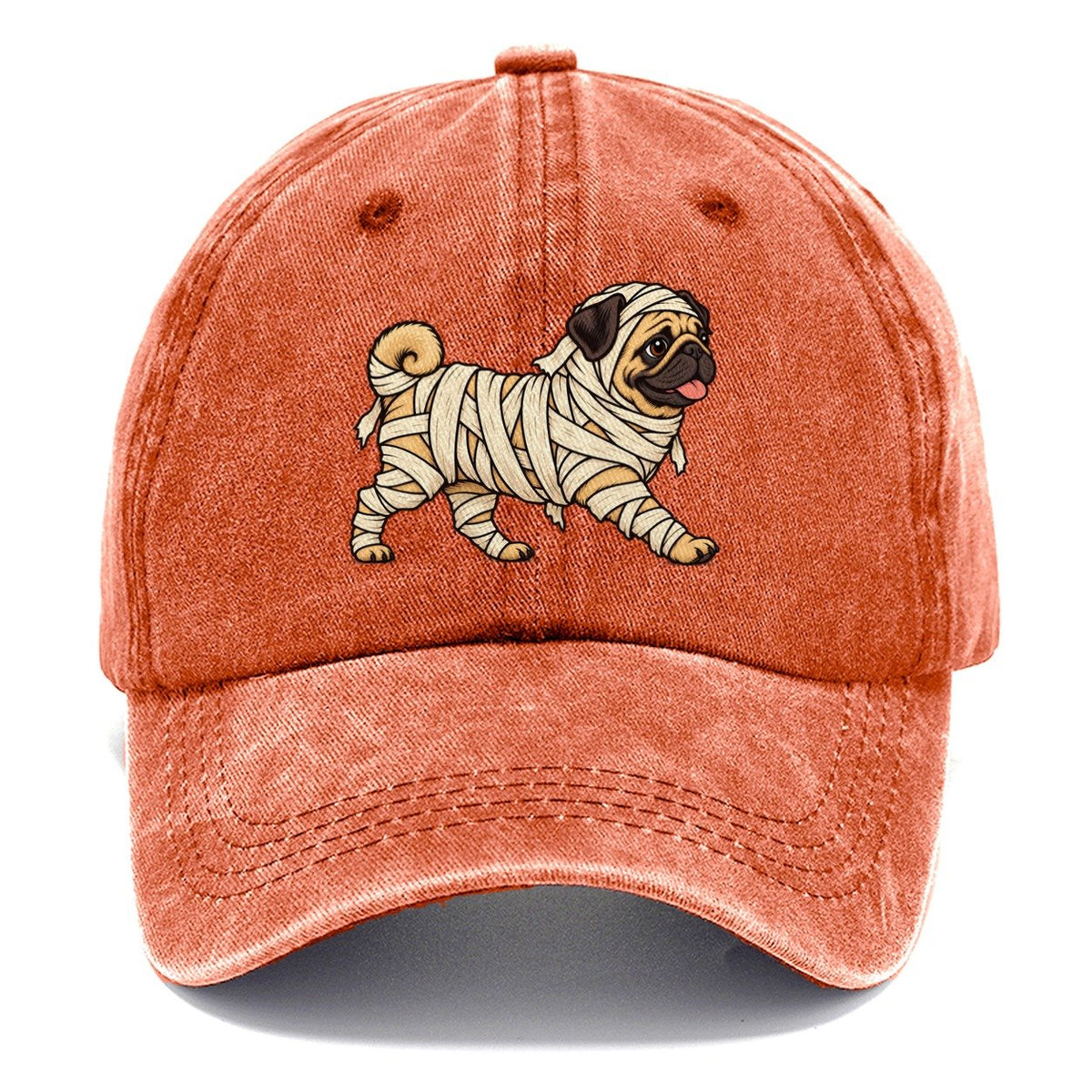 One Pug In Halloween Costume Mummy Wrapped In Bandages Halloween Dog Parade Classic Cap – Terracotta Clay