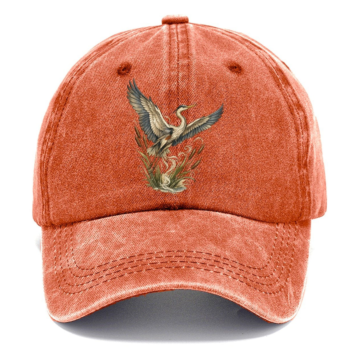 Heron Rising from Cattails Classic Cap – Terracotta Clay