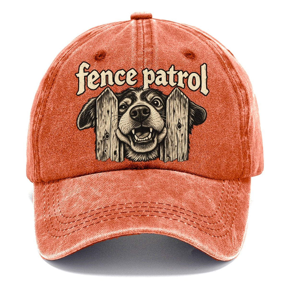 A Dog Head Pushed Through The Gap Between Two Fence Pickets Bark For Me Classic Cap – Terracotta Clay