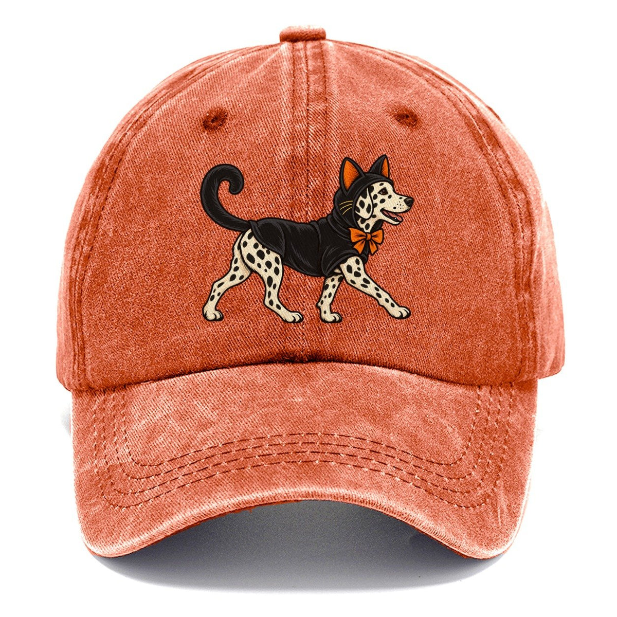 One Dalmatian In Halloween Costume Black Cat Costume With Felt Ears And A Long Curled Tail Halloween Dog Parade Classic Cap – Terracotta Clay