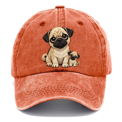 Pug and Puppy Papercut Classic Cap – Terracotta Clay