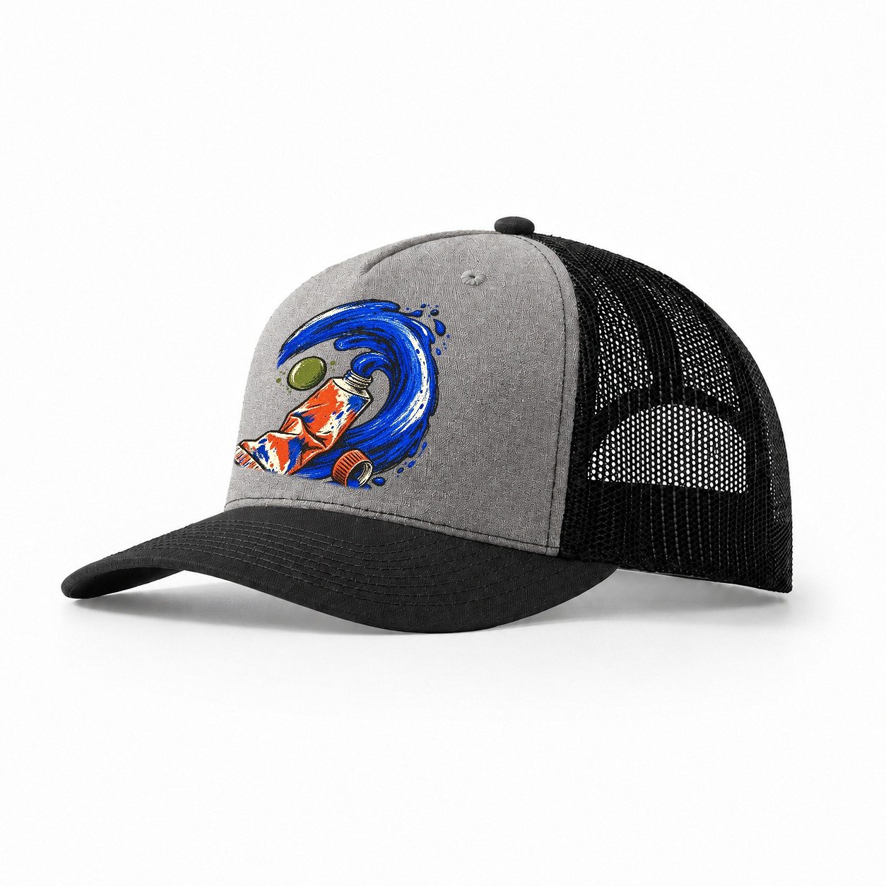 Cobalt Brush Wave Clay Color Makers Trucker Hat – Grey Black