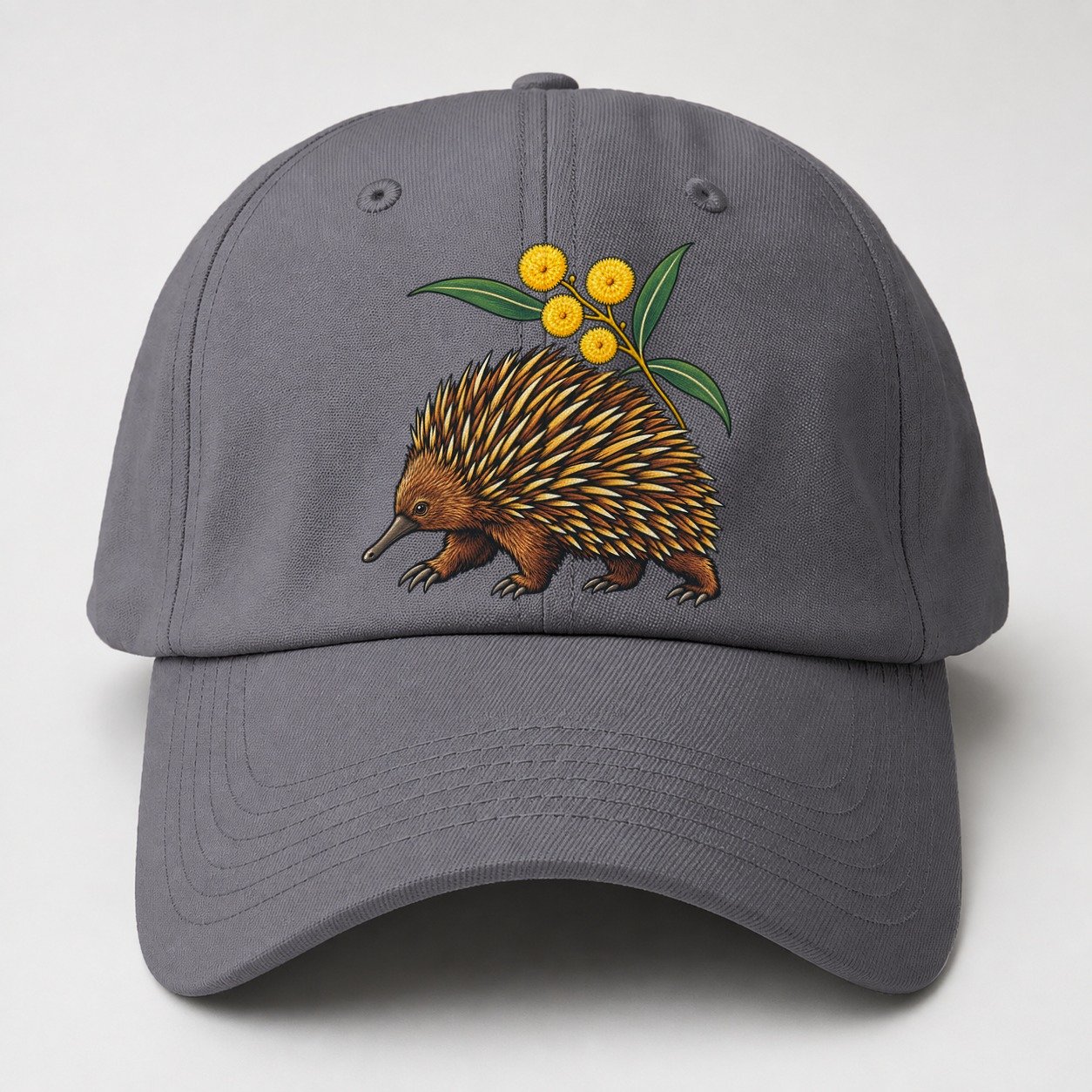 Short Beaked Echidna And Golden Wattle Australia Cultural Icons Baseball Cap – Grey