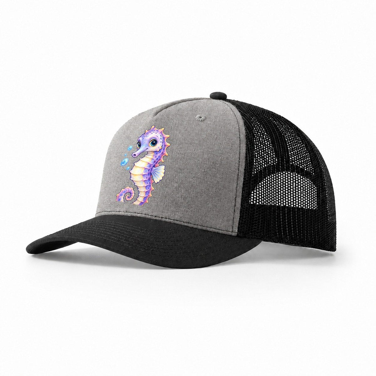 Seahorse Three Quarter Drift Sea Sprite Trucker Hat – Grey Black
