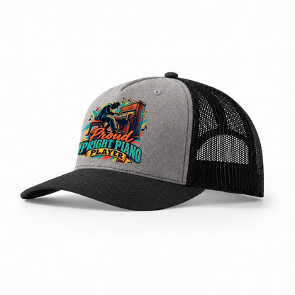 Proud Upright Piano Player Music Instruments Trucker Hat – Grey Black