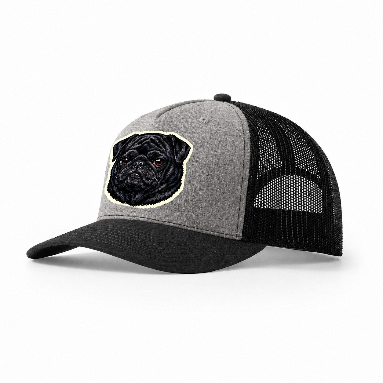 Black Pug Trucker Hat – Grey Black